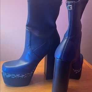 Guess Black Heeled Boots with Silver Accents